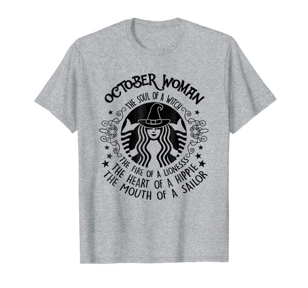 

october woman the soul of a witch t-shirt, White;black
