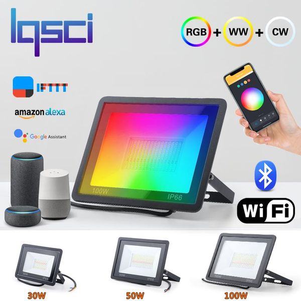 

floodlights 100w smart wifi bluetooth 50w 30w intelligent led flood light dimmable indoor rgb cw ww tuya app