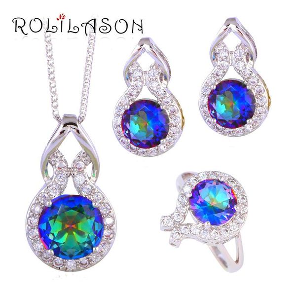 

earrings & necklace stamped clip pendant rings anniversary rainbow cz fashion jewelry set js621, Silver