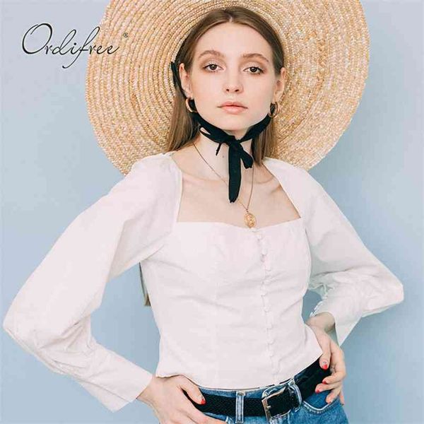 

summer women white blouse shirt vintage long sleeve backless crop 210513