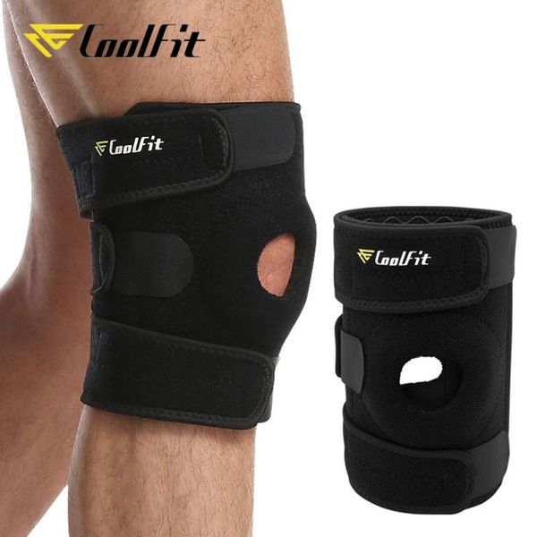 

coolfit 1pcs knee pad brace support with silicone springs straps for running gym sport workout basketball elbow & pads, Black;gray