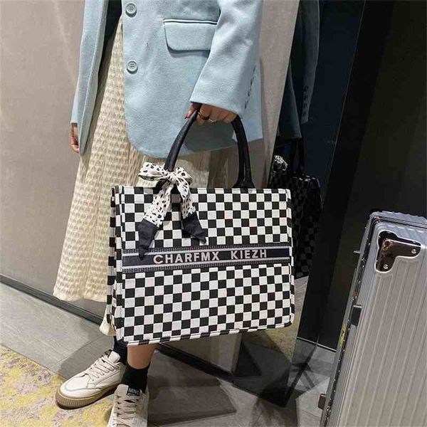 

81% off shop clearance large capacity women's fashion chessboard grid canvas single shoulder armpit lap tote