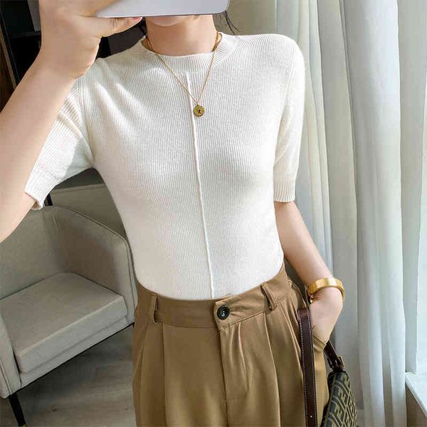 

2021 spring and autumn cashmere 5-slim women's short sved sweater, White;black