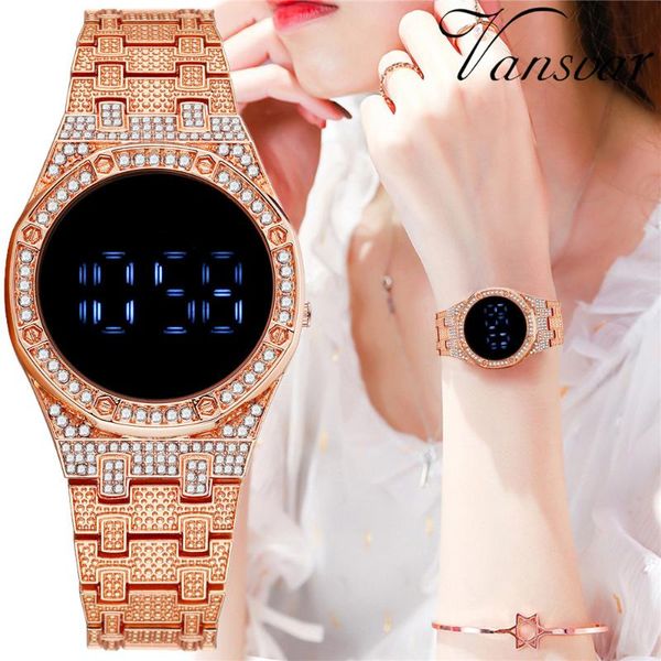 

wristwatches fashion watch steel belt diamond-studded touch screen led female multifunctional sports electronic, Slivery;brown