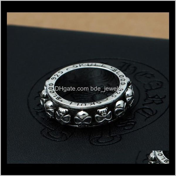 

band jewelrybrand 925 sterling sier fashion jewelry vintage american style hand-made designer mens skull rings gift wholesale drop delivery, Silver