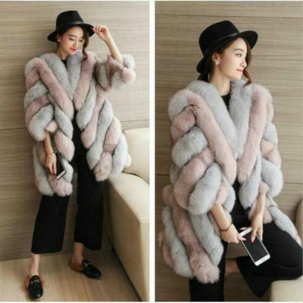 

women's trench coats occident women spliced faux fur coat jacket outwear warm winter european american leisure trend plush jackets comf, Tan;black