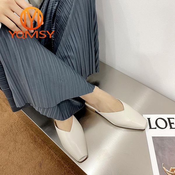 

slippers yqmsyna casual women genuine leather handmade flat with summer convenient indoor concise peep toe shoes as139, Black