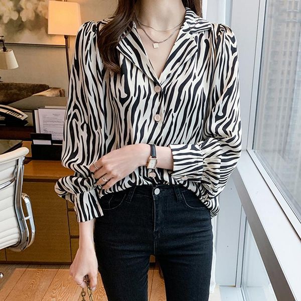 

women's blouses & shirts fashion chiffon zebra printing 2021 spring summer long sleeve blusas mujer, White