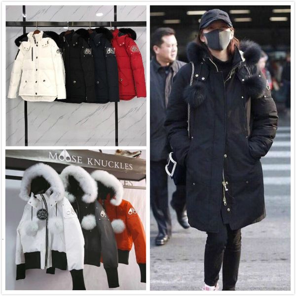 

down jacket canadian winter white goose scissors women's long large wool collar thickened men's moose short, Black