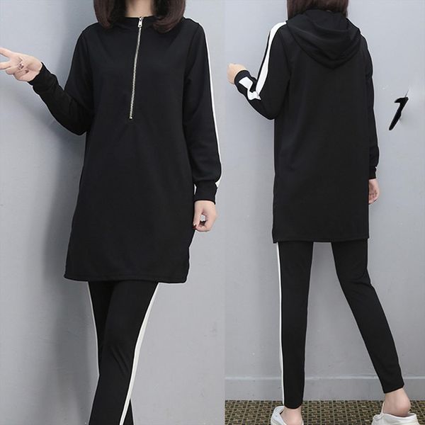 

sports 2 pieces set sweatshirts womens pants pullover casual tracksuit suit home sweatpants long outfits sportswear g30, White