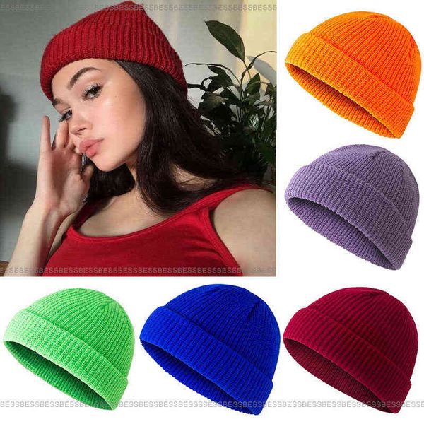 

hat cotton blends solid warm soft hip hop knitted hats men winter caps beanies for girl women wholesale y21111, Blue;gray