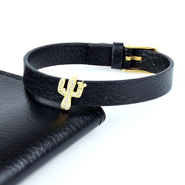 

tennis vintage leather bracelet cactus cz white turkish copper inlaid zircon for women luxury jewelry gift, Golden;silver