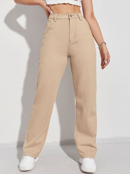 

high waist straight leg jeans 95kv#, Blue