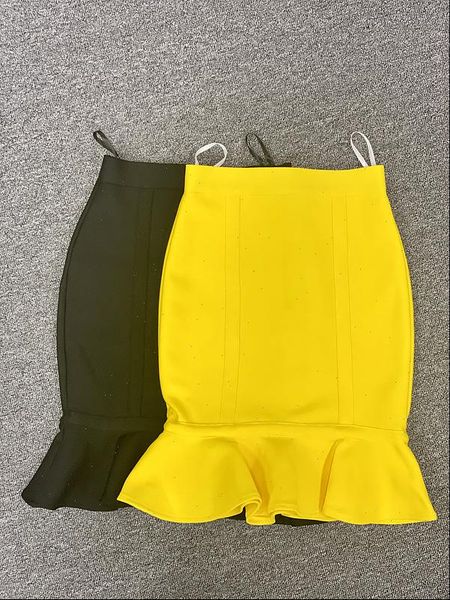 

black yellow women skirt short ruffles rayon bandages celebrity club party pencil