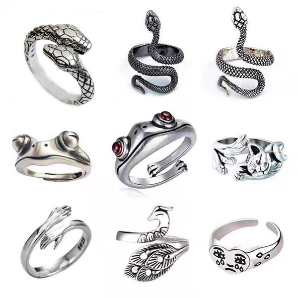 

1 piece creative design ring retro punk snake frog rings for men women exaggerated antique sliver color opening adjustable chic party gift j, Silver