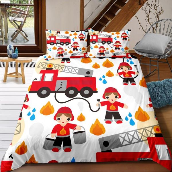 

bedding sets children cartoon set fire truck ambulance car duvet cover pillowcase 2/3 pcs boys girls home textile