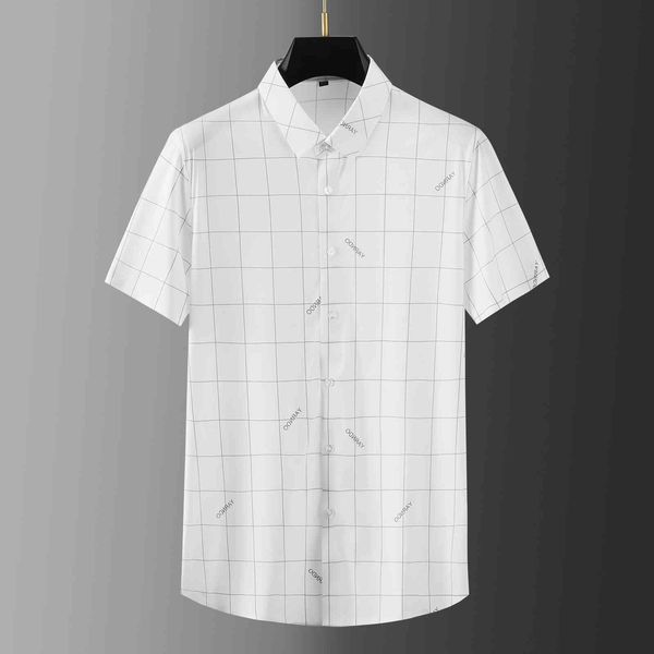 

business shirt deluxe and light luxury plaid letter printed seamless men's short sleeve elastic non iron wrinkle casual, White;black