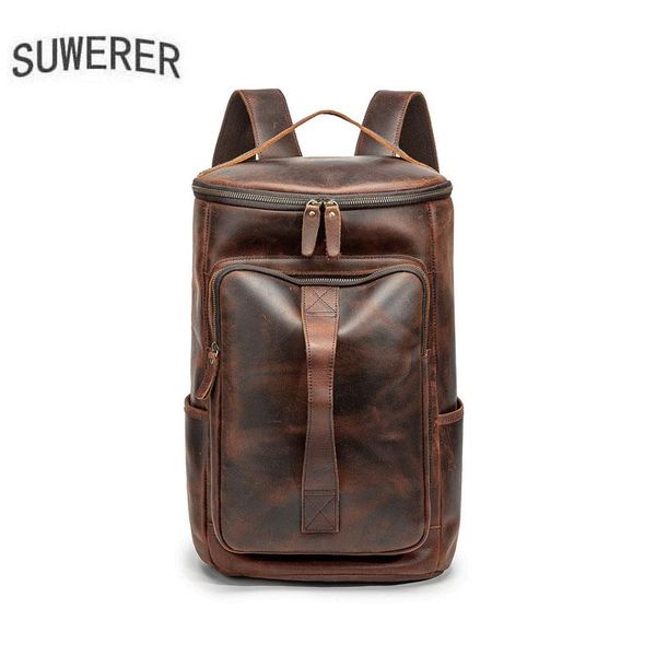

backpack cowhide men's computer bag leather high capacity bags 2021 school men backpacks brown