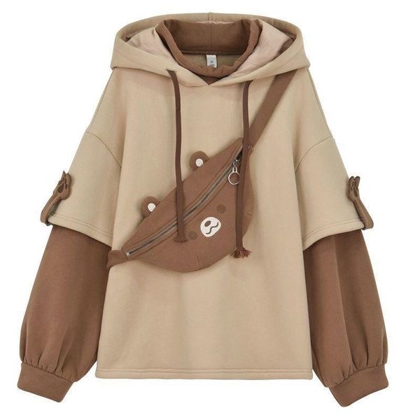 

bags, clothes, women's plush, autumn and winter new ins, korean fashion students' loose hooded pullover coat, Black