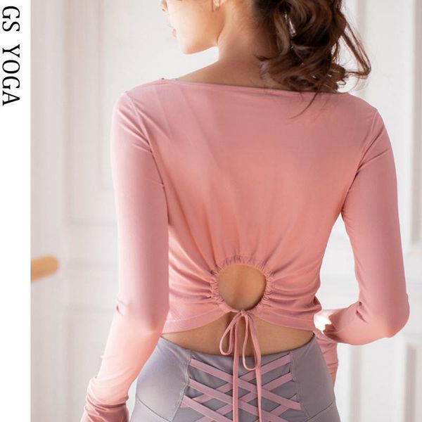 

back outdoors sport t-shirt hollow training gym yoga long sleeve shirts workout for women outfit