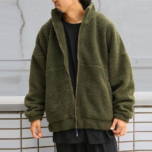 

men's hoodies & sweatshirts european american wear 2021 autumn solid color lamb velvet jacket stand collar cardigan sweatshirt, Black