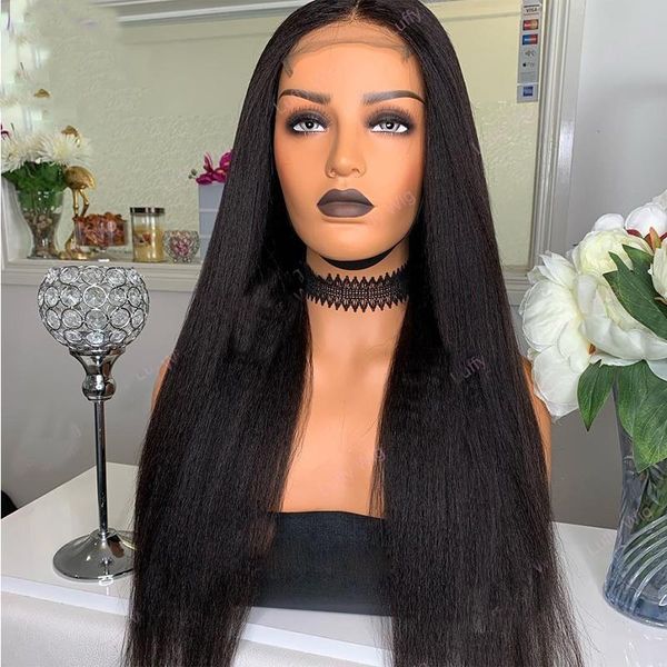 

synthetic wigs glueless black color long silky straight lace front wig for women with baby hair daily heat temperature