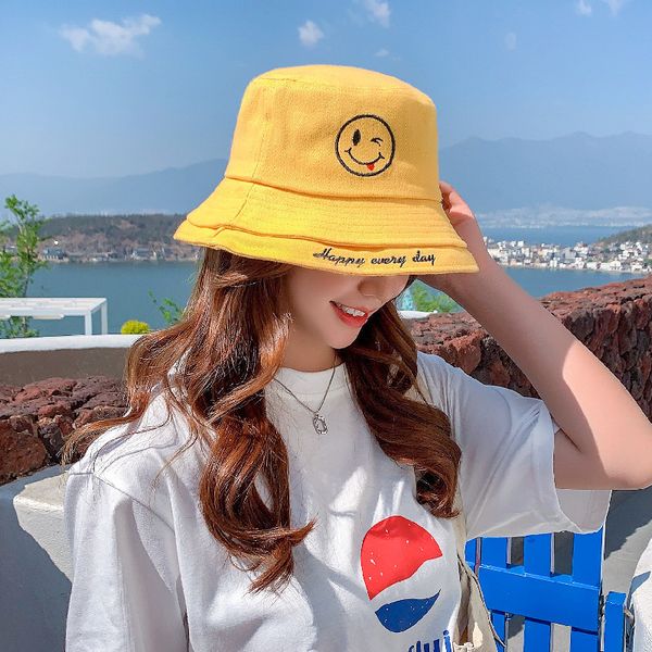 

fisherman hat smiling face korean alphabet spring and summer show face thin spring and summer thin sun visor hat fashion basin hat, Blue;gray