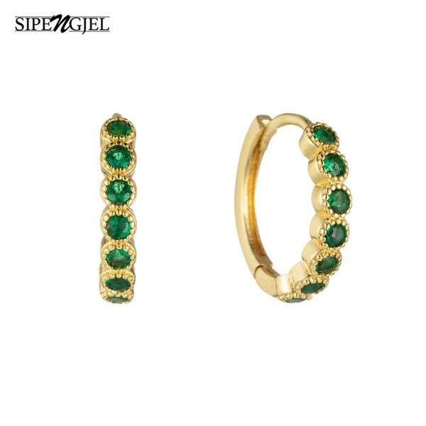 

hoop & huggie sipengjel simple green zircons rivet round earrings personality gold silver color huggies piercing for women gift, Golden;silver