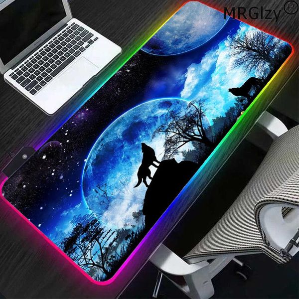 

mouse pads & wrist rests mrglzy anime pad wolf led big gaming accessories office desk mat rgb household carpet xxl waterproof non-slip