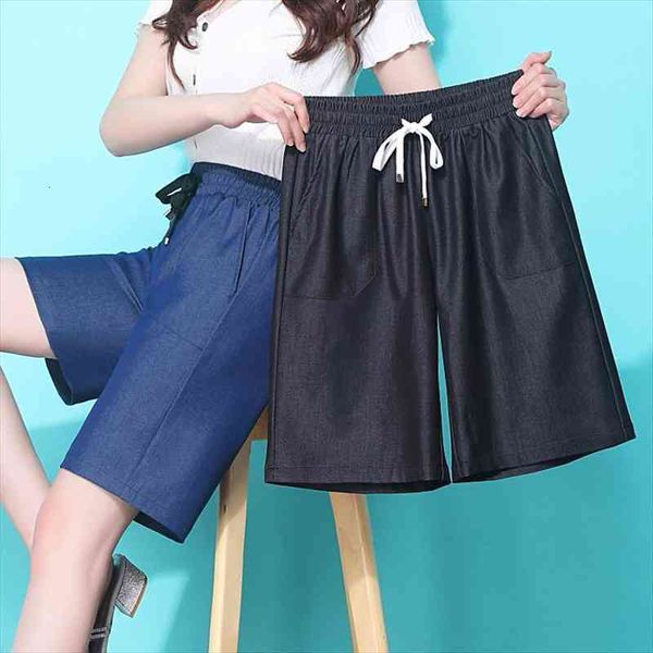 

summer casual denim high womens shorts elastic waist straight jeans feminino chic ladies bottom s 4xl, White;black