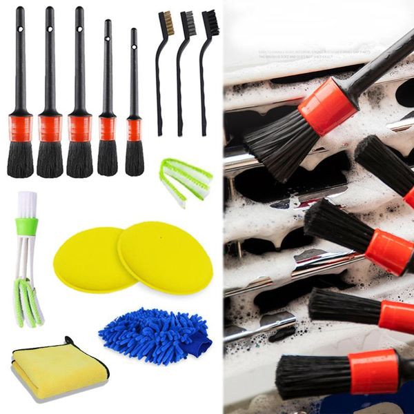 

car sponge detailing brush set auto interior kit for wheels tire leather engine dashboard air vents wash clean tools