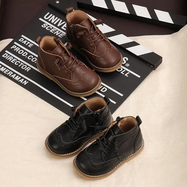 

autumn children boots restro kids boys keep warm plush girls leather shoes toddler baby girl smm022, Black;grey