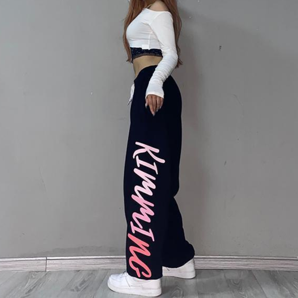 

hip hop sweatpants 2021 fashion summer street dance joggers women high waist streetwear loose casual black pants, Black;white