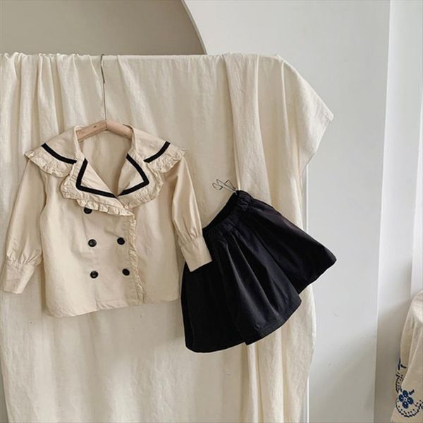 

spring khaki crew neck baby girls blouses korean style toddlers children ruched kids shirts, White;black