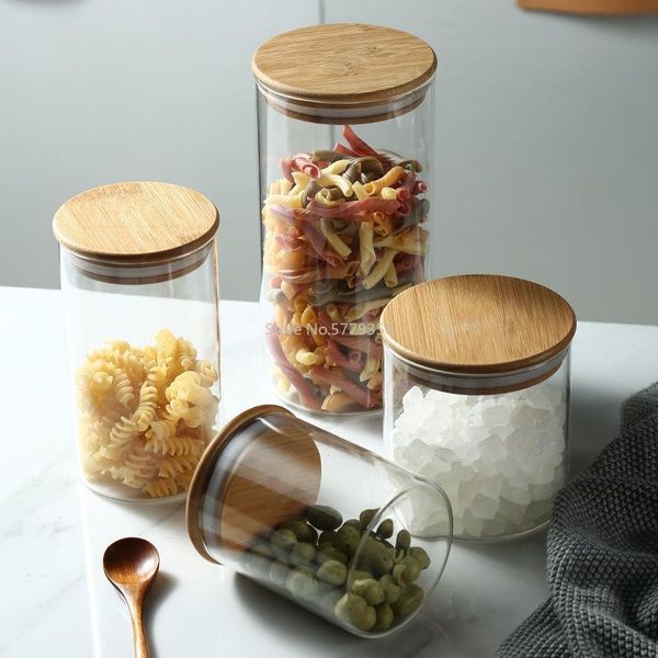 

storage bottles & jars high-quality borosilicate glass sealed bamboo lids tea tins sweets and transparent containers