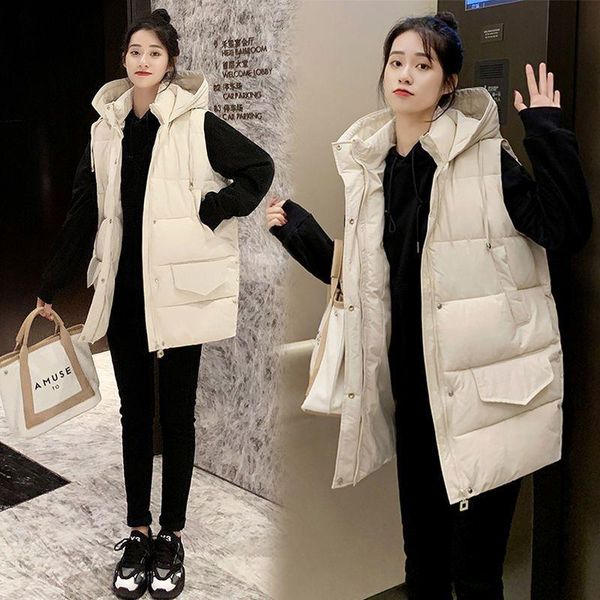 

women's vests 2021 winter vest black white jacket women long korean style stand-up collar cotton