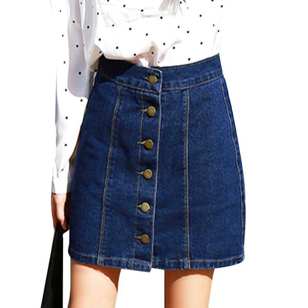 

skirts denim skirt high waist a-line mini women 2021 spring summer arrivals single button pockets blue jean saia jeans, Black