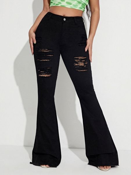 

ripped flare leg jeans k9ne#, Blue