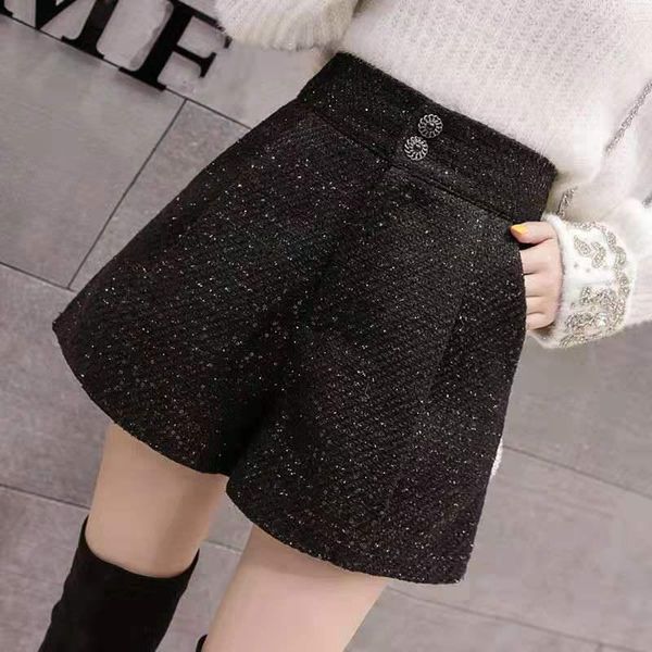 

winter women high waist elasticated shorts female vintage wide leg wool casual basic fashion korean styles q176 women's, White;black