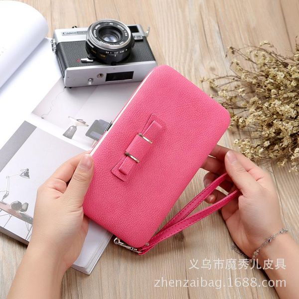 

wallets women's wallet bow long clutch bag student coin purse phone female, Red;black