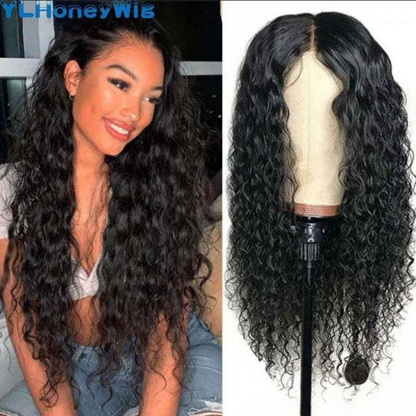 

water wave closure wig human hair lace front wigs with baby preplucked for black women remy t-part1, Black;brown