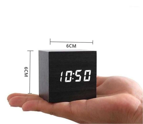 

desk & table clocks wooden digital alarm deskclock led illuminated office voice control cube1
