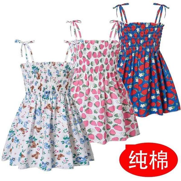 

new girl's dress cotton baby beach suspender children cartoon princess skirt, White