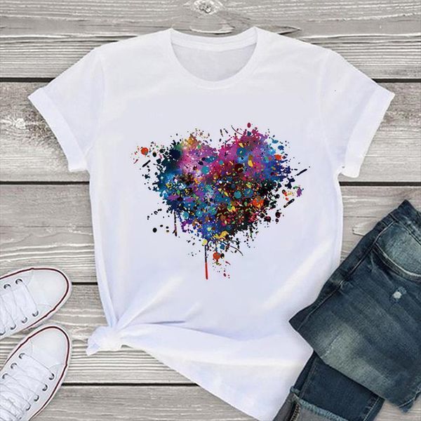

summer korean fashion color love women t shirts print harajuku casual large size clothing, White