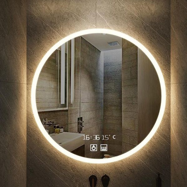 Specchi 50/60 / 70CM Rotondo Smart Makeup Specchio da bagno regolabile 3 colori luminosi a LED multifunzione con altoparlante Bluetooth antiappannamento