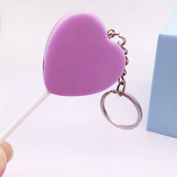 10 pezzi/lottp trendy acrilico piatto lecca-lecca portachiavi a forma di cuore tinta unita caramelle con bastone regalo di compleanno per bambini ragazza borsa per telefono appeso keyri