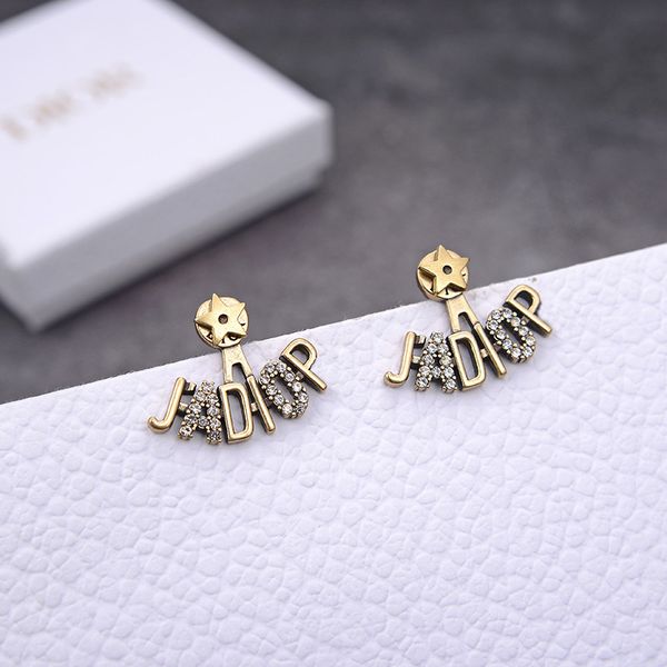 

design jewelry new fengwanghong same brass full diamond star ja letter earrings female korean, Silver