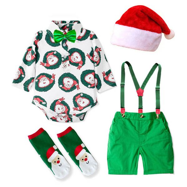 

kids clothing sets boy suit boys outfits children clothes christmas children's long-sleeved shorts stockings hat multi-piece b9418, White