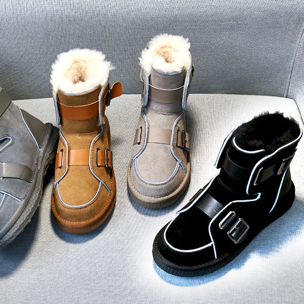 

new women snow boots fashion winter warm ladies ankle boots flat causal female fur short shoes new woman soft furry snow shoes, Black
