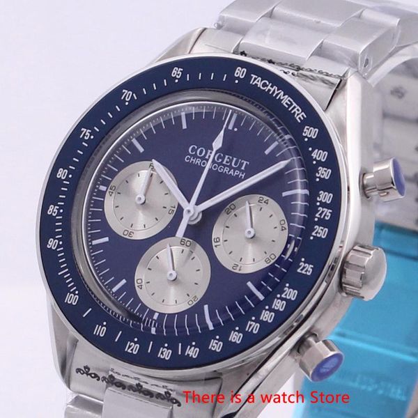 

wristwatches corgeut 40mm vk quartz men watch sport 24 hours multifunction chronograph clock stainless steel business luminous, Slivery;brown